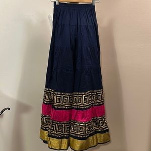 La Fille Navy Maxi Festive Tribal Boho Skirt size S